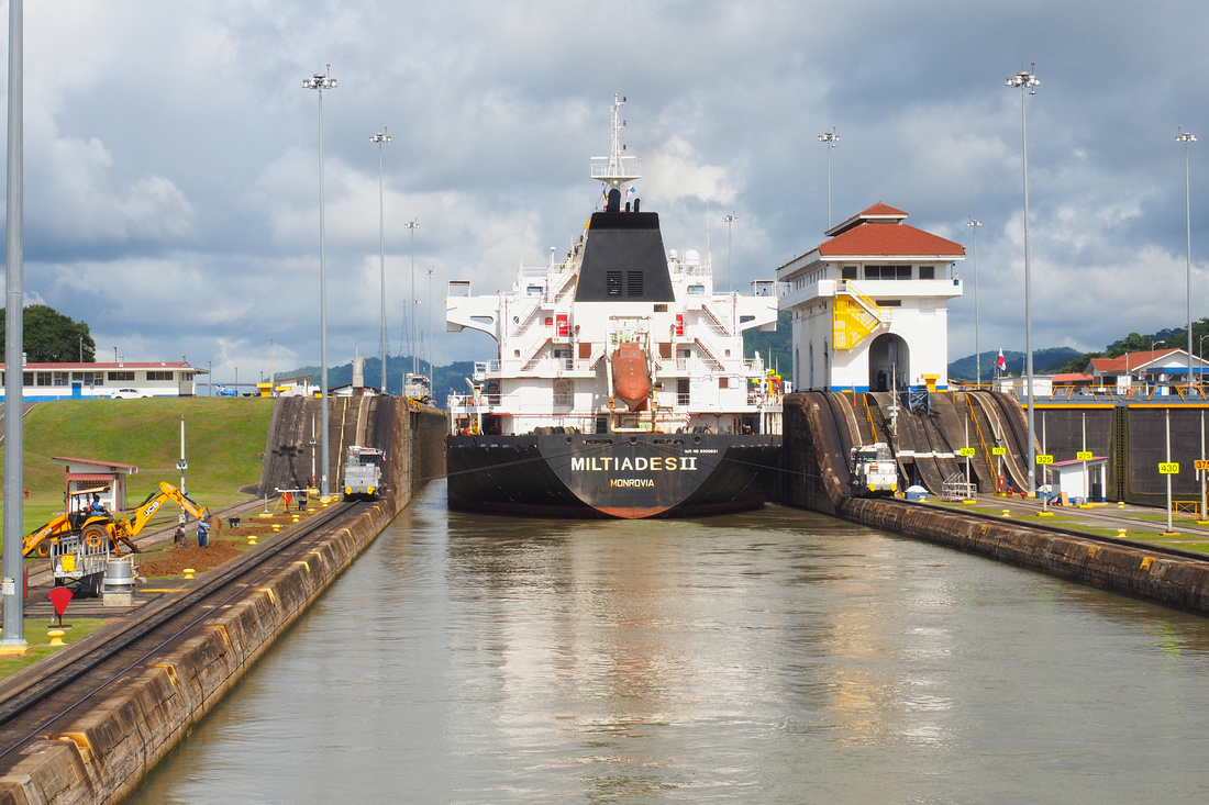 Ship entering the Miraflores lock of the Panama Canal