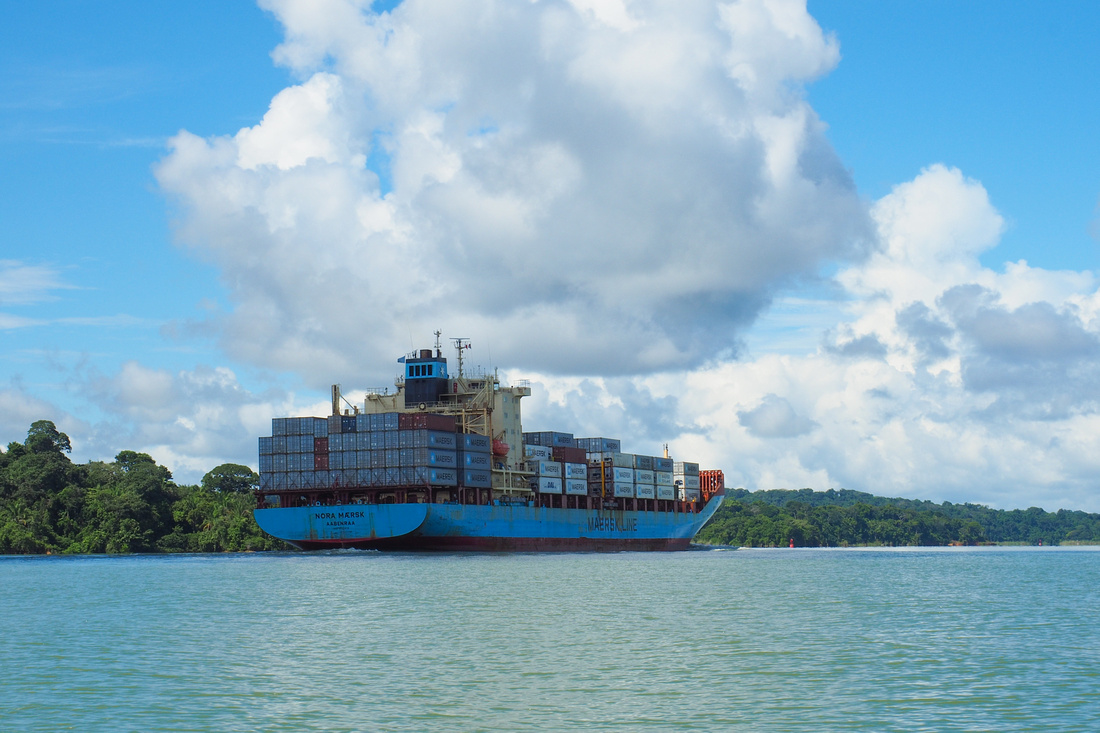A ship transiting the Panama Canal.
